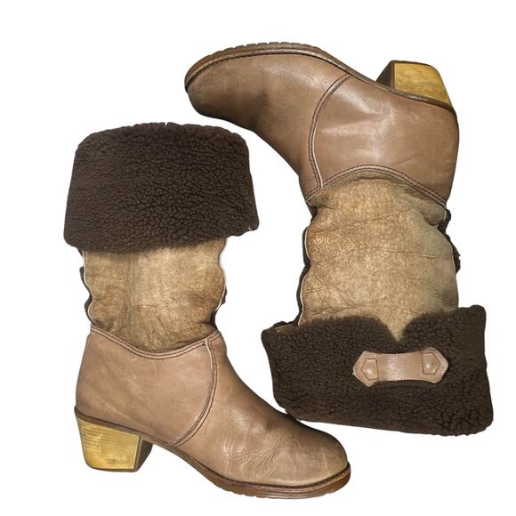 VTG 70s Blondo Leather Boots 10 Shearling Western Winter Distressed boho Hippie - Picture 8 of 16